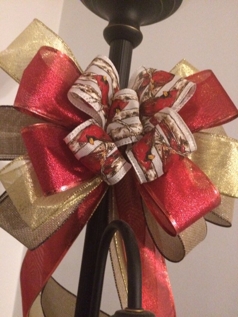 Christmas Tree Topper Bow With Streamers Red Cardinal Bird Etsy
