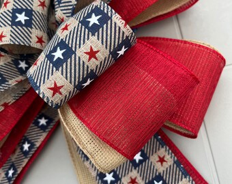 Patriotic Stars Tree Topper Bow: Red, White & Blue Wreath Decor