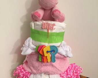 It's a Girl Diaper Cake /Pink Little Hippo Soft Toy / Baby Shower Decor / Gift for Her / Made with Love / Pink & White Baby Cake