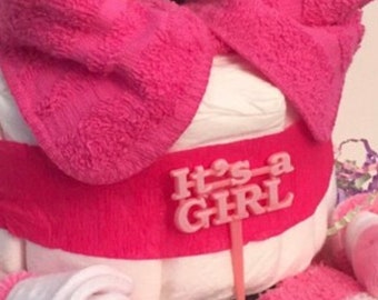 It’s a Girl Diaper Cake:  Baby Owl Pink and Green, Gift for Baby Shower