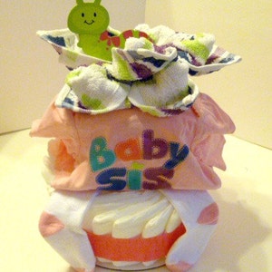 It's A Girl Diaper Cake / Happy Little Caterpillar / Baby Sister Onsie / Gift For Her / Baby Shower Decor / Gift for Mom / Sping Baby Cake image 3