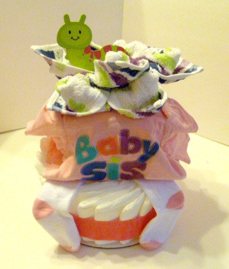 It's A Girl Diaper Cake / Happy Little Caterpillar / Baby Sister Onsie / Gift For Her / Baby Shower Decor / Gift for Mom / Sping Baby Cake image 3