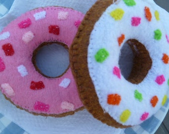 Play Set for Girl /Tea Party Game / Fake Felt Donuts /Pink Strawberry / Vanilla   Frosted Sprinkles/ Handmade Eco Friendly Pincushion