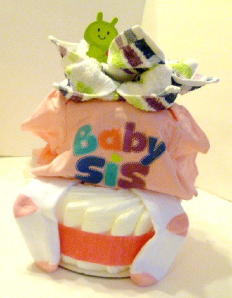 It's A Girl Diaper Cake / Happy Little Caterpillar / Baby Sister Onsie / Gift For Her / Baby Shower Decor / Gift for Mom / Sping Baby Cake image 4