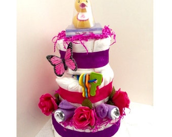 It's A Girl Diaper Cake: Yellow Ducky, Baby Shower Decor , Gift for Her