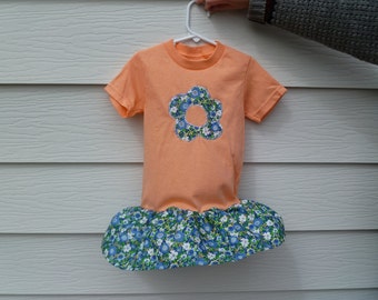 Easter Dress for Toddler Girl Spring Daisy Flower Peach Orange Blue White Ruffled Daisy Applique Soft Cotton Handmade Gift for Her