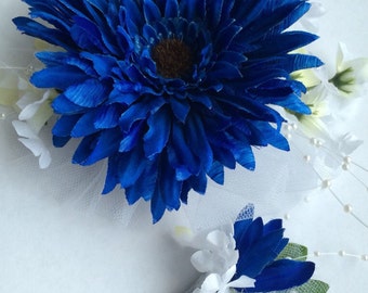 Royal Blue Wedding Corsage Boutonniere Set: Gift for Couple