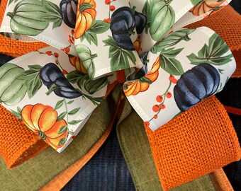 Pumpkin Tree Topper Bow, Fall Thanksgiving Decor