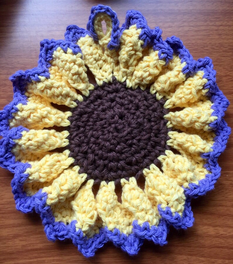 Sunflower Pot Holder Trivet Round Dish Cloth Crochet Flower Etsy