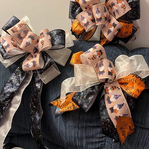 Halloween Bow Set of 3 Purple Black and Orange with  Gnomes  Boo Spooky  Bows for Home Decor Gift for Her Handmade Bows for Lanthens