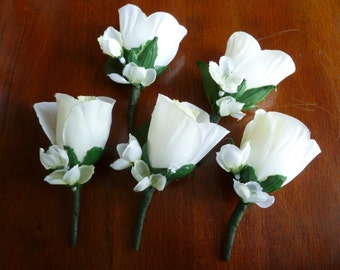 Handmade White Rose Boutonniere Set: Wedding Accessories