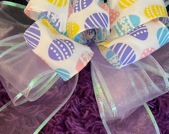 Easter Eggs Bow / Purple & White /  Gift Basket Decor Handmade / Gift for Her