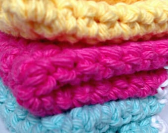 Crocheted Cotton Baby Washcloths, Set of 3, Colorful Dishcloths