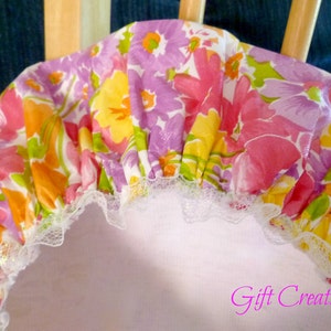 Waterproof Shower Cap Pink & Purple Wildflowers /Handmade Gift For Her / Made with love