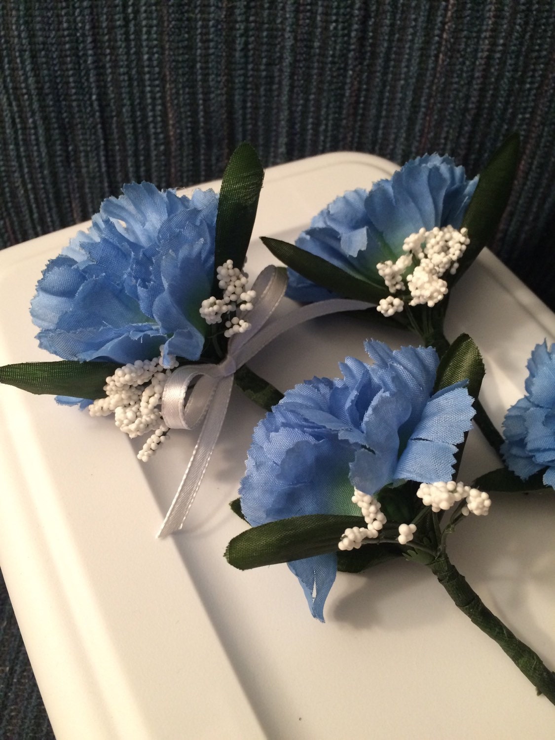 Boutonniere Set of 6 Blue White Carnation Small Corsages Silk Etsy