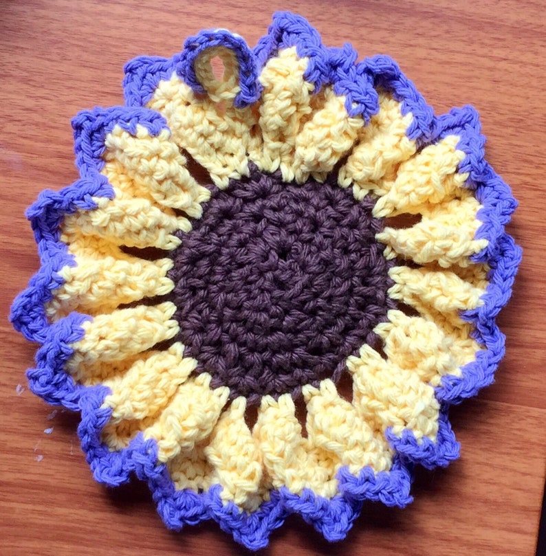 Sunflower Pot Holder Trivet Round Dish Cloth Crochet Flower Etsy