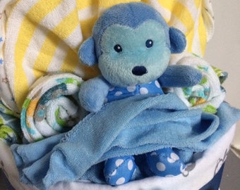 It’s a Boy Little Blue Monkey Diaper Cake for Baby Shower Decor / for Baby Boy / Made with love