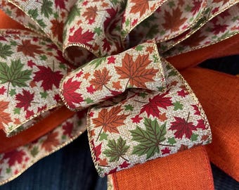 Maple Leaf Fall Tree Topper Bow, 11" Thanksgiving Decor