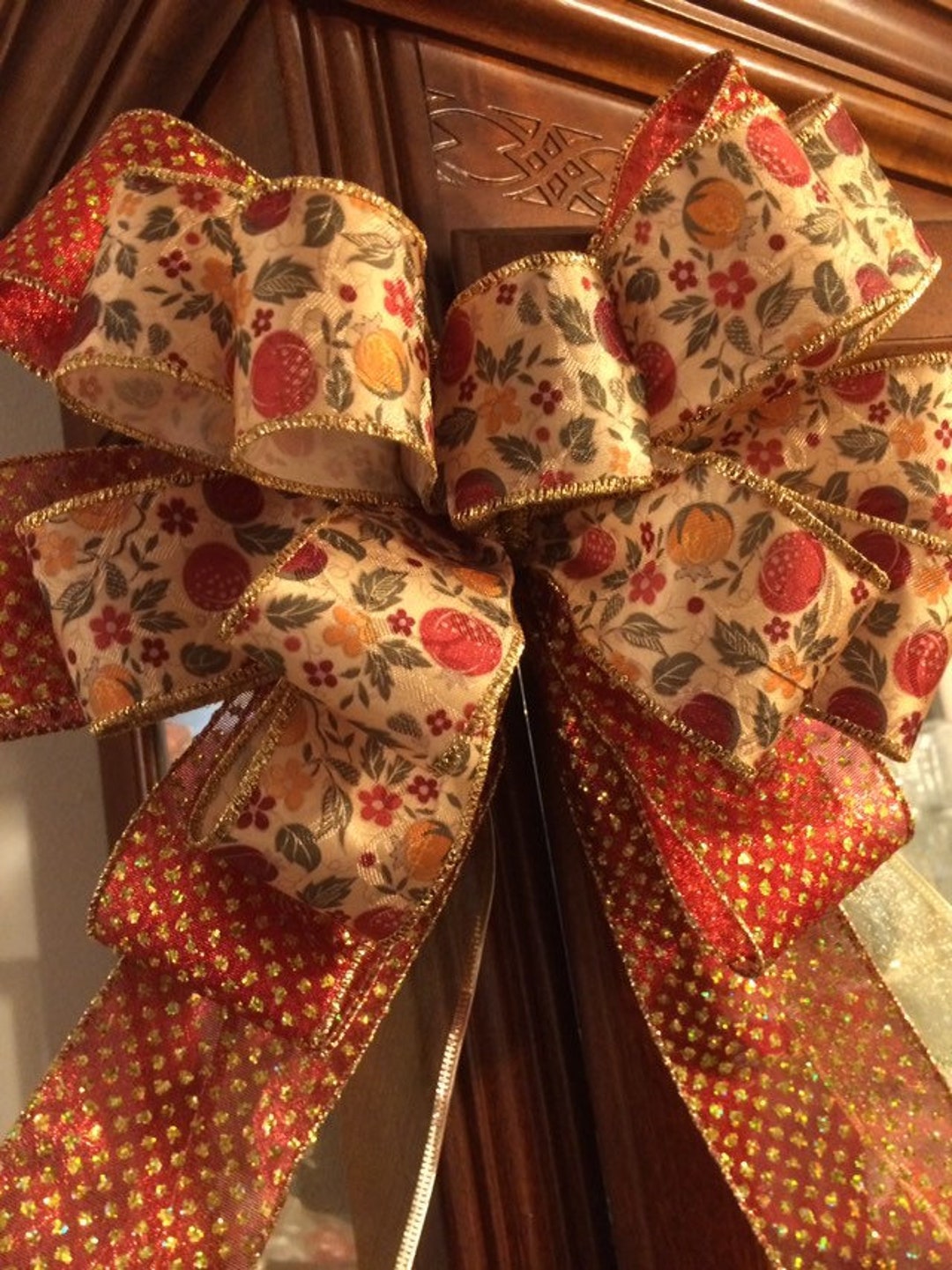 Red and Orange Tree Topper Bow Burgundy Red With Streamers / Bow for ...