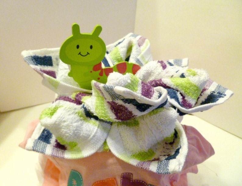 It's A Girl Diaper Cake / Happy Little Caterpillar / Baby Sister Onsie / Gift For Her / Baby Shower Decor / Gift for Mom / Sping Baby Cake image 1