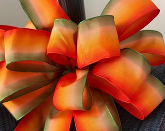 Fall Tree Topper Bow: Orange & Green Plaid Ribbon