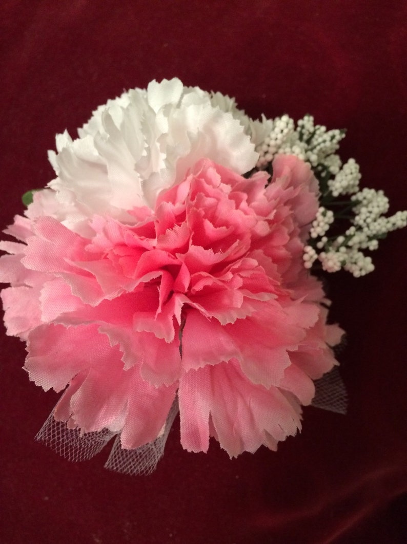 Corsage Pink White Carnation Silk Handmade Wedding Gift for Etsy