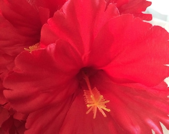 Red Hibiscus Flower Pens Set of 12: Party Favors, Tropical Wedding Decor