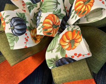 Fall  Pumpkin Bow: Orange, Green, and Cream for Home Decor
