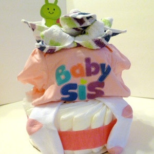 It's A Girl Diaper Cake / Happy Little Caterpillar / Baby Sister Onsie / Gift For Her / Baby Shower Decor / Gift for Mom / Sping Baby Cake image 2