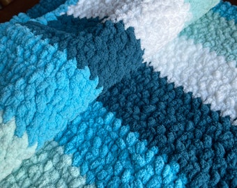 Blue Bath Mat Rectangular / Ocean Blue & Green Caribbean Aqua White Coastal Accent Rug / Handmade Gift for Her / Soft and Cozy Easter Decor