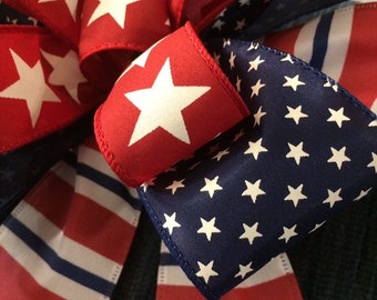 Patriotic Wreath Bow Red White Navy Blue Stars Stripes Gift For Military Tree Topper Bow Veteran's Day Decor Gift for Him Bow for Big Wreath