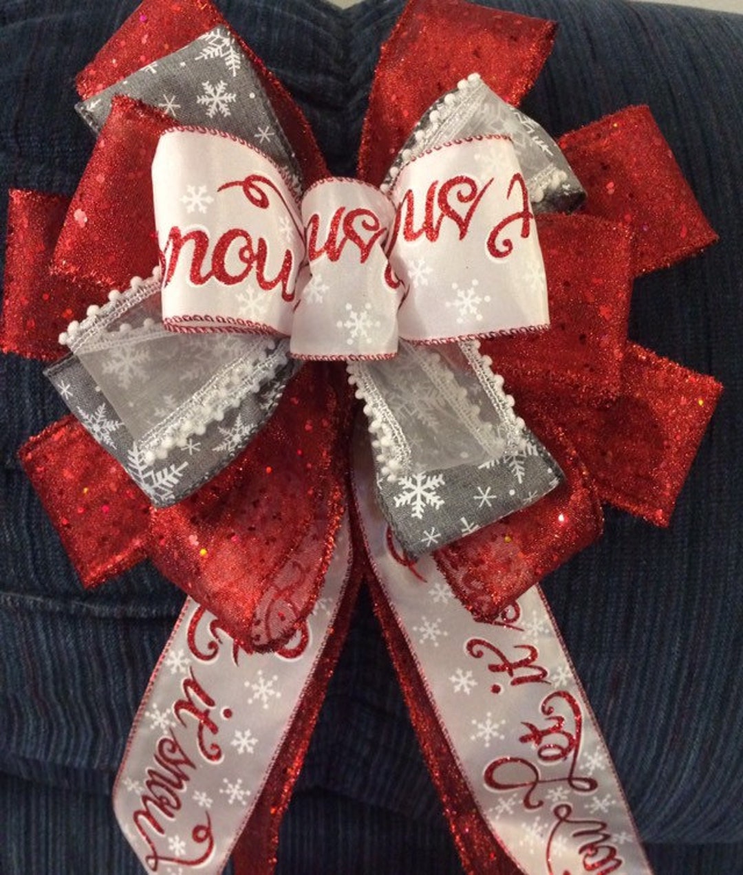 Red & White Tree Topper Bow With Streamers / Christmas Decoration ...