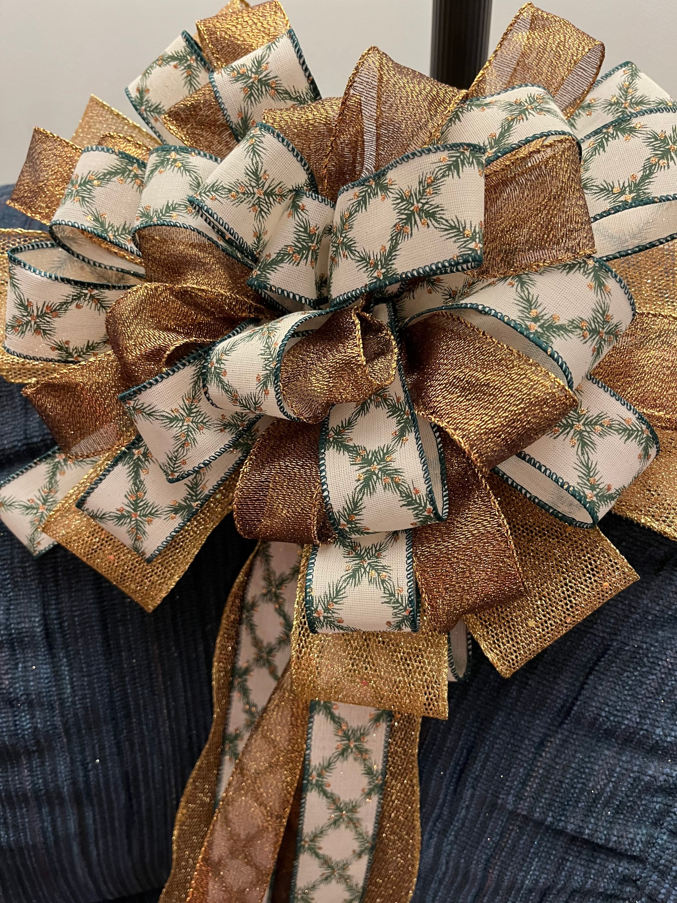 Christmas Tree Topper Bow: Copper, Cream, Gold Ribbon