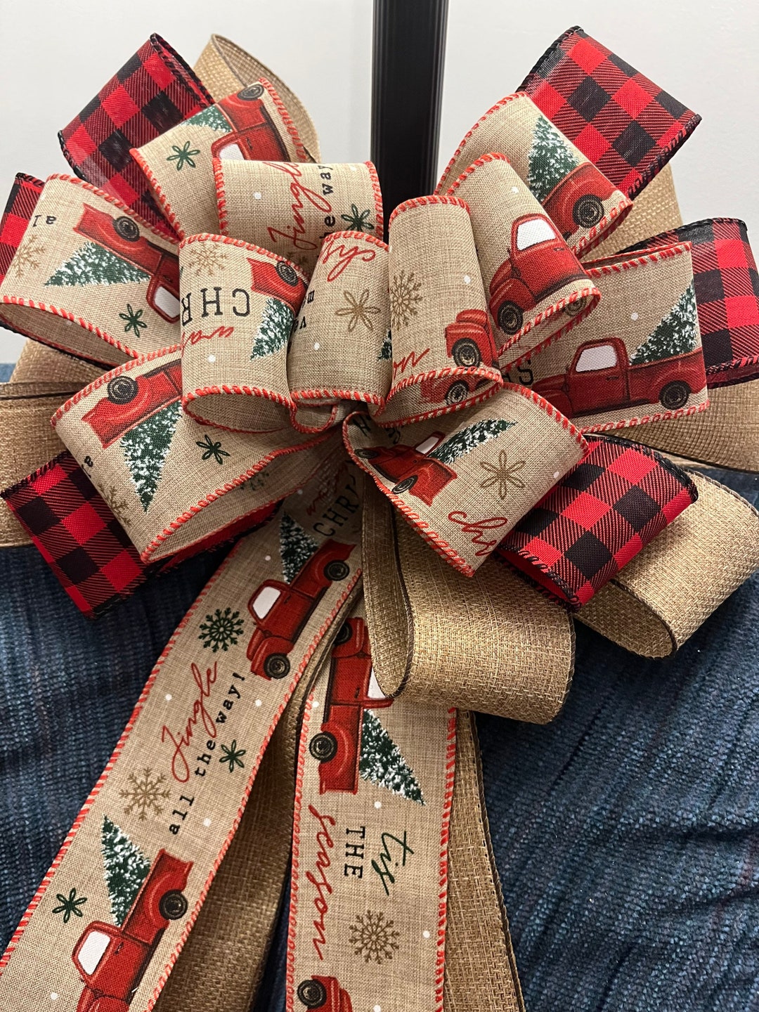 Tree Topper Bow Red Truck & Snowflakes / Bow With Long Streamers ...