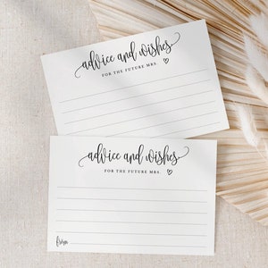 Tarjetas imprimibles de consejos y deseos para la futura señora, 4 x 6 pulgadas, caligrafía minimalista en blanco y negro, archivo digital, descarga instantánea, 916