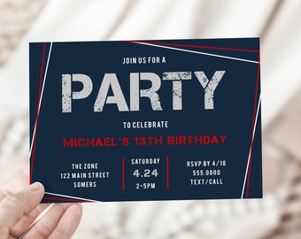 Teen Boy Birthday Party Invitation Template Masculine Man - Etsy