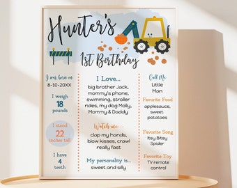Construction Truck Birthday Milestone Poster, Any Age, 8x10, 16x20, or 24x36, Self-Edit, Instant Download, CORJL Editable Template 063