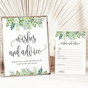 Wünsche Und Ratschläge Display Schild und Karten, Brautparty Geburtstagsparty, Aquarell Eukalyptus Grüns, Printable File, Instant Download 854