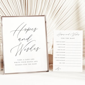 Esperanzas y deseos minimalistas editables en letra fina para bebé, tarjetas o letreros para baby shower, descarga instantánea, plantilla editable CORJL 177