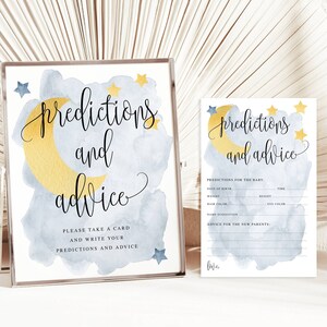 Prédictions et conseils de Blue Over the Moon, activité baby shower, thème lune et étoiles, téléchargement immédiat, fichiers imprimables #721