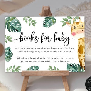 Jungle Theme Baby Shower Traiga un libro, Libros para tarjeta de inserción de bebé, Jirafa de acuarela, Descarga instantánea imprimible, 142
