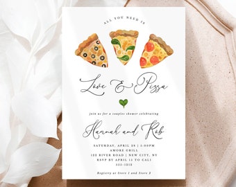 Love and Pizza Editable Invitation, Couples Shower Engagement Party Rehearsal Dinner Self Edit Instant Download CORJL Template 200
