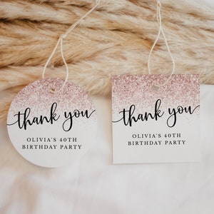 Rosa Glitter Konfetti bearbeitbare Favor Tag oder Aufkleber Vorlage für jedes Ereignis 3 Größen Kreis Quadrat Text bearbeiten, sofortiger Download, CORJL Vorlage-133