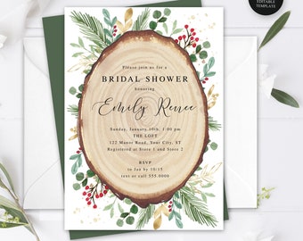 Winter Evergreen And Berries Bridal Shower Invitation Etsy 日本