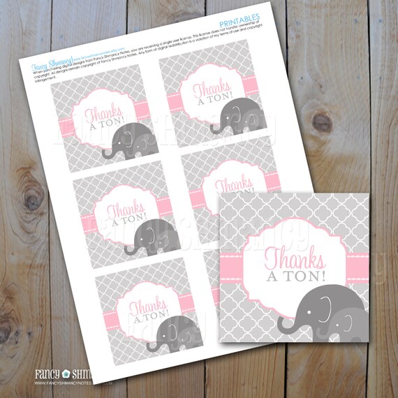Elephant Baby Shower Favor TAgs/ Pink and Grey Elephants / Etsy