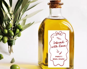 Etiqueta para botella de aceite, Impregnada de amor, Eso es amor, Etiqueta para botella con temática italiana, Marco dibujado a mano, Plantilla editable Corjl 317