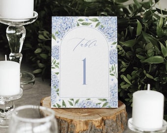 Blue Hydrangea Table Number Cards 1-20, Flower Arch Design, Instant Download 428