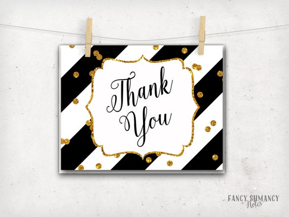 Thank yourself Observe Card / Black and Gold Glitter confetti image relating to Printable Notecard titled Thank oneself Notice Card / Black and Gold Glitter confetti