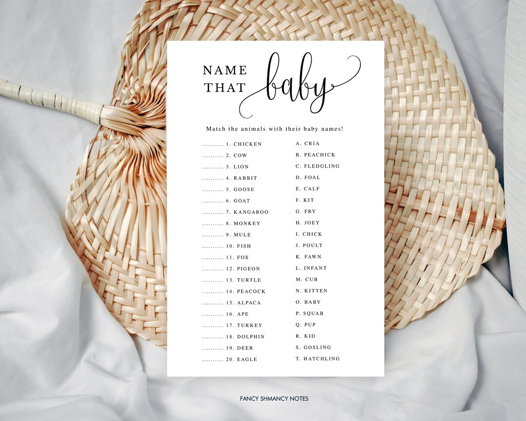 Printable Baby Animal Names Matching Game, Print at Home, Minimalist