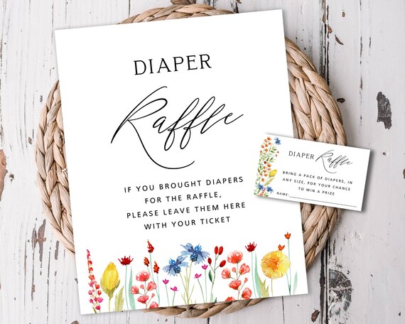 Editable Wildflower Baby Shower Raffle Ticket & Sign, Diaper or Other Item, Instant Access Editable Template-182 Il_570xn